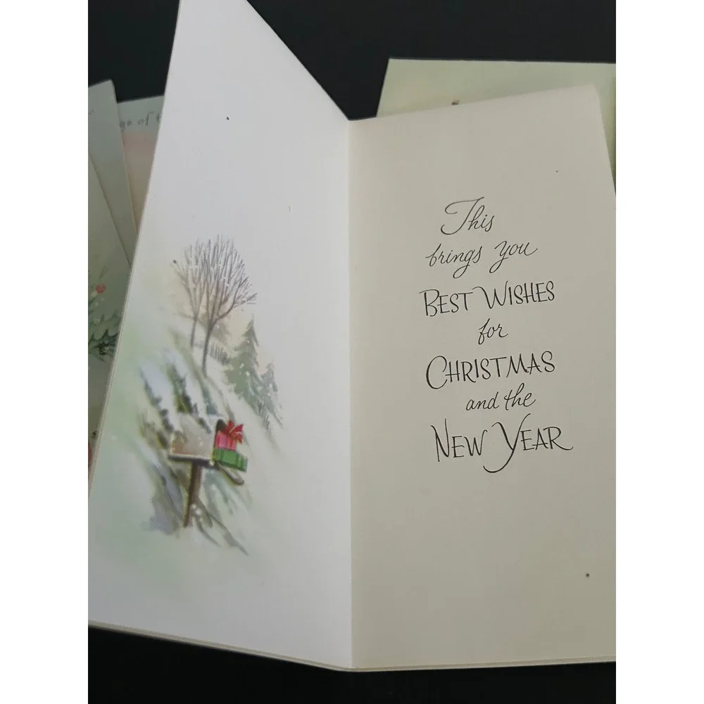 Christmas Cards Glitter Bulk Lot  Vintage Glitter Poinsettia Candle Winter Scene